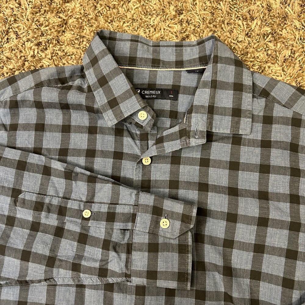 Cremieux Shirt Mens Large Blue Black‎ Plaid Button Up Long Sleeve 100's 2-Ply